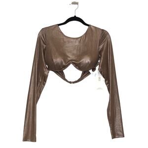 Good American Mesh Foil Underwire Crop Top Mocha Foil Size XL NWT